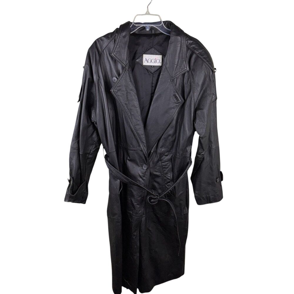 Black Trench Coat with Belted Waist and Lapel Collar